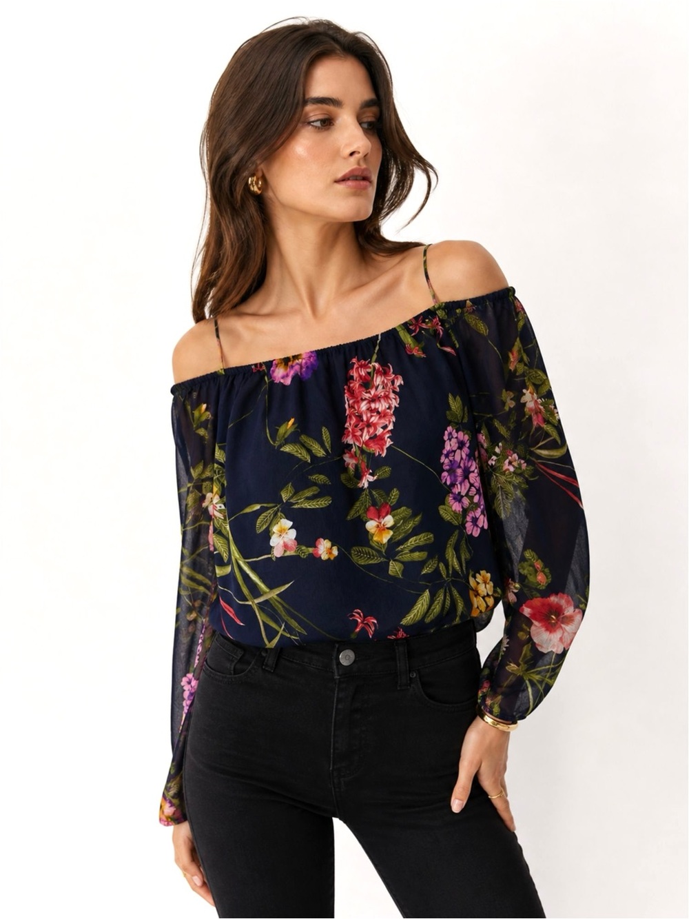 ASTR Cropped Off The Shoulder Floral Top Size:S